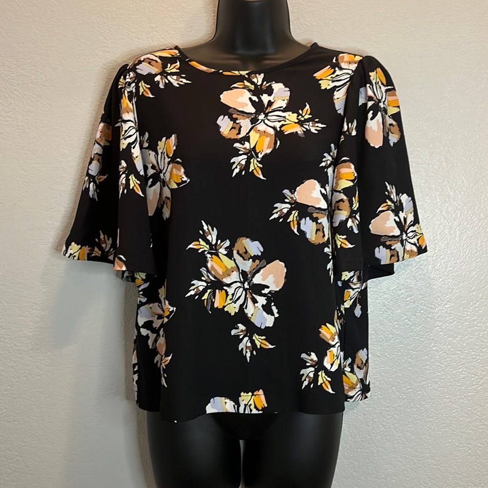 Who What Wear black floral blouse